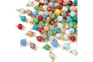 CHERISWELRY Cheriswely, 100 ciondoli a maglie in vetro opaco sfaccettato 8 x 6 mm, connettori dorati per gioielli fai da te creazione di braccialetti