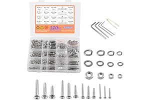 newlng Round Button Head Bolts M3 M4 M5 M6 Bolts and Nuts Washers Wrench sets 304 Stainless Steel Lens Head Screws Ideal for Furniture Machinery & Construction industry With Assortment Box 525piece
