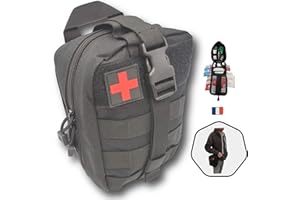 SECUENOR Trousse de Secours Tactique Molle kit Complet,Compact,103 Pcs,Made in France,Pratique Compact Se Fixe à la Ceinture.Conçue pour la Maison,la randonnée,Travail,Voiture,Chasse,Sport,Militaire. Vert