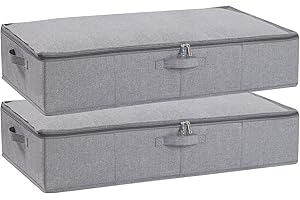 YheenLf 2 Pezzi Scatole Sottoletto, Contenitori per Armadio Salvaspazio, Contenitore Sottoletto per Trapunte, Coperte, Scarpe, Grigio, 80×40×15 cm