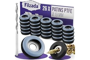 Filzada® 26x Patins pour Meuble en Téflon avec vis - Ø 19 mm (Rond) - PTFE Patins pour Meubles/Planeur PTFE (Teflon) avec vis