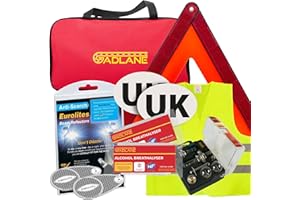 GADLANE European Driving Kit France - 8 PCS Europe Car Travel Kit - NF Approved Alcohol Breathalysers, Warning Triangle, UK Sticker, Hi-Vis Vest, Eurolites Headlight Deflectors, Bulb Kit, Storage Bag