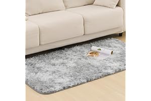 Vamcheer Alfombra de Pelo Largo - alfombras para Salón y Dormitorio,8mm Esponja Gruesa Alfombra área para habitacion,Lavables y Antideslizante, 80X150 Gris Claro
