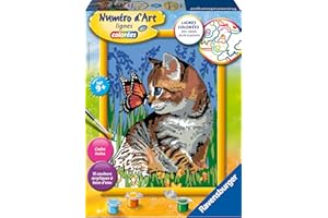Ravensburger – Numéro d’Art moyen format – Chat et son compagnon le papillon – Loisir créatif – Kit de peinture par numéros – Activité détente et créative – Dès 9 ans – 29669 – Version française