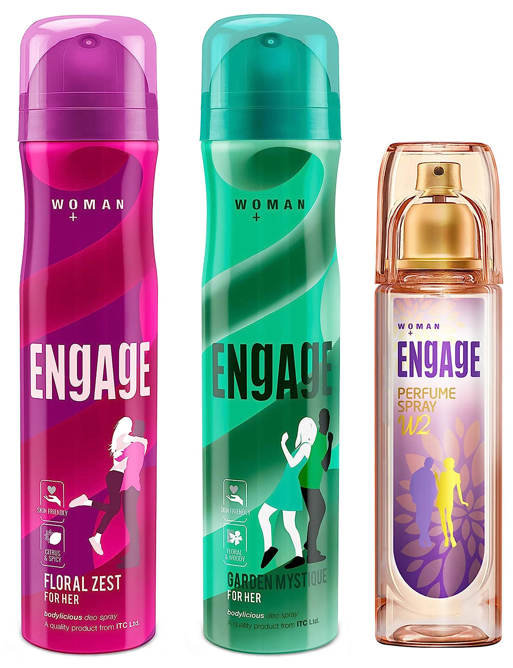 Engage W2 Perfume Spray for Women, 120ml & Engage Floral Zest Deodorant for Women, Citrus and Floral, 150ml & Engage Garden M