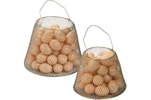 Kingrol Paquete de 2 cestas plegables para huevos, cesta de alambre portátil para recoger huevos, cesta de frutas de metal con asa, decoración de encimera de cocina y casa de campo