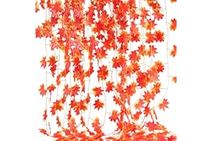 SLFYEE 5PCS Ghirlande di Foglie d'Acero Artificiali 2.5m Fiori Artificiali Ghirlanda Piante Appese Artificiali Foglie d'Acero di Fiori Autunnali per Interni Esterni Decorazione Halloween Casa