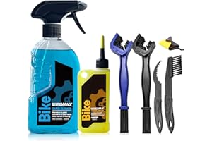 WEIDMAX Limpiador Cadena Bicicleta, 7 en 1 Kit Desengrasante Bicicleta con 350ml Spray Limpiador, 100ml Lubricante para Cadenas, 4 Cepillos y 1 Toalla, Kit Limpieza Bicicleta para MTB Carretera