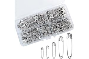 AIOUNIYA Sicherheitsnadeln 260 Stück 5 Größen NäHzubehöRstifte Aus Vernickeltem Stahl für Handwerk Pinning Säumen Dressmaking Nähen Sicherheitsnadel Set (260, Silber)