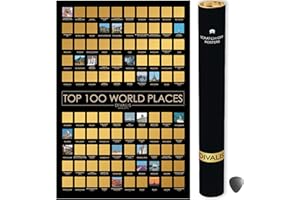 Divalis Carte du Monde Gratter - Affiche à Gratter Lieux a Visiter - Gratter des Endroits - Affiche 100 Lieux à Visiter Avant de Mourir - où j'ai été Carte - Scratch off Places to Visit Poster Map