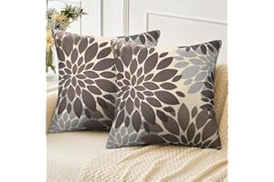 Velvhom Federe per Cuscini Quadrate Marrone e Grigio Dalia Floreale Copricuscini Divano Astratta Modello Geometrico Decorazione per Casa Soggiorno Camera da Letto Interni 50x50cm, Set di 2