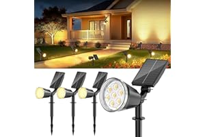 GEARLITE Lampe Solaire Exterieur Jardin Lot de 4, 12500mAh Spot 120 LED Blanc Chaud Solaire Extérieur, 1200lm IP65 Étanche Lampes Solaire Exterieur Puissant avec 2 Modes Réglable 120° pour Jardin