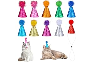 AYSATOGC 10 PCS Cat Birthday Party Hat, Mini Small Dog Hats Glitter Stuffed Animals Birthday Party Conoid Hat for Kittens Rabbits Dogs Stuffed Animals Parties Grooming Supplies (Multi-Color)