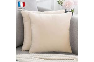 Douceur De Plumes Lot de 2 Housse de Coussin décorative Beige Velours 45x45 cm Uni, Taie d'oreiller Carré Doux et Moderne pour Salon Scandinave Creme, Canapé Chambre (2 Beige)