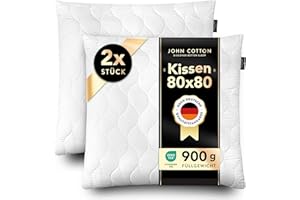 ‎JOHN COTTON John Cotton Kopfkissen 80x80 cm – 2er Set Hotel-Luxus-Stepp-Kissen für Nackenschmerzen, Verstellbares Kissen mit Reißverschluss - 900g Füllung, Schlafkissen für Allergiker, Oeko-TEX (80 x 80)