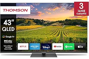 THOMSON 43 Cali (109 cm) QLED Centralna Podstawa Google Smart TV, Wi-Fi, Dolby Audio, HDR10, Bluetooth 5.1, Potrójny Tuner (Kabel/Satelita/Antena), HDMI, CI+, Panel A+ – 43QG5C14