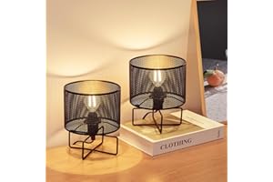 ONEWISH Lampe de table industrielle Lot de 2,lampe de chevet moderne en métal,lampe de table de nuit pour la chambre à coucher,le salon,le couloir et l'entrée,ampoule LED incluse,noir