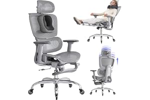LarkLeaves Ergonomisk Mesh Kontorsstol Grå L10 Pro | 3D-armstöd, 2D svankstöd, 145° lutning, nackstöd med hängare, justerbart