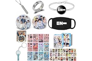 ZHENGGE Kpop ENHYPEN Geschenke Set, ENHYPEN Fotokarte, Aufkleber, Armband, Gesichtsschutz, Ringe, Anhänger Halskette, Button Pin, Telefonringhalter, Schlüsselanhänger