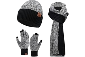 Bequemer Laden Hommes Hiver Chaud Bonnet Tricot Longue Echarpe Gants Tactiles Ensemble pour Temps Froid Cadeaux Homme