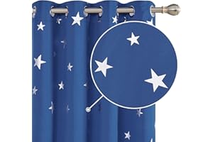 Deconovo Cortina Opaca para Ventana Dormitorio Juvenil para Habitacion Matrimonio Estilo Moderno Elegante Infantiles Estrella Plateada 117 x 138 cm Azul Oscuro
