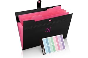 KONVINIT Cartelle Soffietto portadocumenti espandibile,Formato Protocollo A4,Chiusura con Bottone,con 5 Tasche,nero