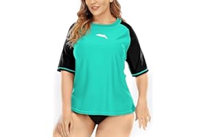 Halcurt UV Shirt Damen Übergröße Rash Guard Kurzarm UPF 50+ Badeshirt UV Schutz Schwimmshirt Schnell Trocknender Bademode 1X-4X