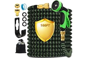 MISERWE Expandable Garden Hose 100FT, Lightweight Flexible Hose with 10 Function Nozzles, Leak-Proof Metal Interface, Kink Free, Wear-Resistant, Outdoor Long Hose Pipe for Car Wash, Yard, Lawn