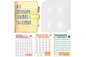 Classycoo 100 Envelope Challenge Binder,PU Leather A5 Budget Binder with Cash Envelopes,Easy and Funny Way to Save $500/$5,050 /$10,000,Budget Binder Planner Book,for Budgeting Planner&Saving Money (Y