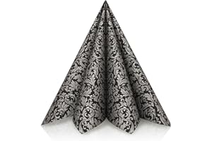GRUBly® Servietten SCHWARZ-SILBER, Stoffähnlich [50 Stück], Hochwertige Schwarze Servietten, Tischdekoration für Hochzeit, Geburtstag, Feiern, Trauer, 40x40cm, AIRLAID QUALITÄT