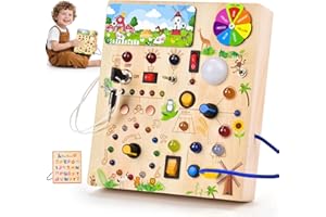 Fwiull Montessori Spielzeug ab 1 Jahr,Baby Montessori Busy Board,Activity Board Montessori ab 2 Jahr, Motorikspielzeug mit 29 LED-Lichtschalter Sensory Learning Toys Geeignet für 1 2 3 4 Jahre
