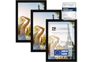 CABBEL zestaw 3 ramek do zdjęć DIN A4 21x30 drewniana ramka MDF z nietłukącym się szkłem akrylowym, idealna do kolaży, portretów i certyfikatów w kolorze czarnym