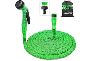 HOMOZE Garden Hose Pipe Expandable Garden Hose with 3/4", 1/2" Fittings, Anti-Leakage - Flexible Expanding Hose with 7 Function Spray Nozzle (50FT, Green)