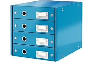 Leitz Wow Click & Store 60490036 Bloc de Classement à 4 Tiroirs A4 Bleu