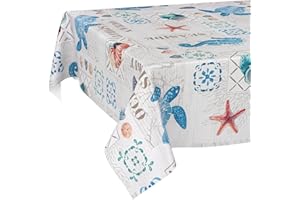 ANRO Tovaglia cerata, lavabile, per giardino, impermeabile, 200 x 140 cm, con bordo tagliato, oceano