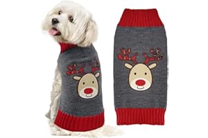 ABRRLO Dog Christmas Jumper Outfits Grey Reindeer Ugly Xmas Pet Sweater Puppy Cat Holiday Costume New Year Clothes Gift for Small Medium Large Dogs (Grey Reindeer,M)