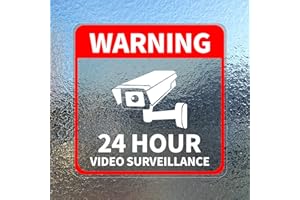 MEITAAT Video Surveillance Sticker Vinyl 15 x 15 cm 24 Hours CCTV Camera Warning Security Decal for Window Door Business 5 Pack