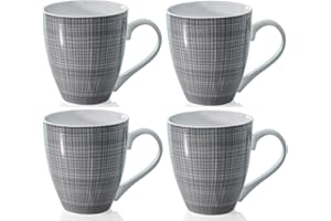 SABICHI Sketch Set of 4 Mugs Porcelain Extra Large Coffee Soup Hot Cocoa Mugs (Grey), 568ml