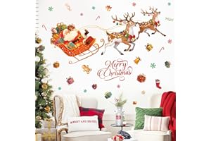 SHUCHING Grande Adesivi Murali Babbo Natale, Adesivi da Parete Renna, Decorazione Murale per Bambini Camera Soggiorno Porta Finestra Vetrina