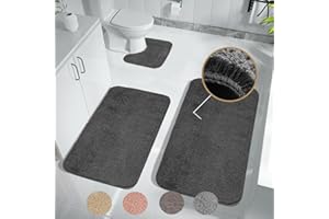 Achiiso Bathroom Mat Set 3 Pieces,Non Slip Bathroom Toilet Mat, Super Absorbent Microfiber Bathroom Floor Mat Machine Washable Bath Rug(Charcoal,U40x50cm +50x60cm+50x80cm)