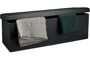 Relaxdays hopfällbar förvaringsottoman XL, 38 x 114 x 38 cm robust sits med bänk, fuskläder, med avtagbart lock