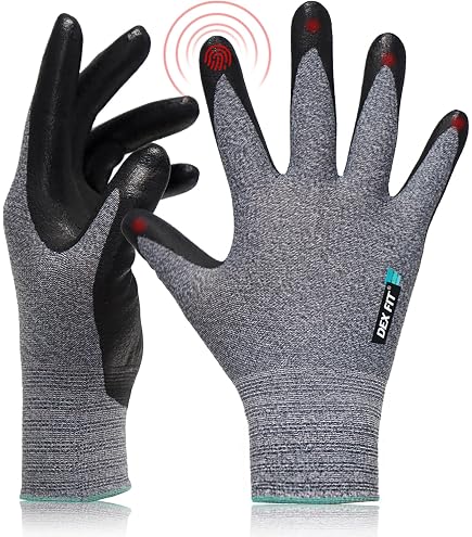 Gants De Jardinage DEX FIT FN320 - 3 Paires, Mousse Nitrile, Nylon Léger, Lavables Machine, Taille L, Forest Green