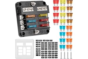 GUNGY Portafusibles 12V Caja Fusibles 6 Vías Porta Fusible Coche con Indicador LED y 20 piezas Fusibles para Coche Barco Camión Camper