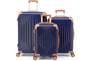 Karl home Luggage Set of 3, ABS Hard Shell Cabin Suitcase, Small Medium Large Size Lightweight Travel Suitcases 4 Wheel & Locks, Hand Luggage Bag (Navy Blue, 20/24/28")