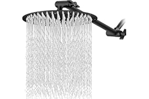 8 Inch Rain Shower Head with 11” Adjustable Extension Arm, VIGIME High Pressure Stainless Steel Rainfall Round Showerhead, Ultra Thin Waterfall Full Body Coverage - Matte Black