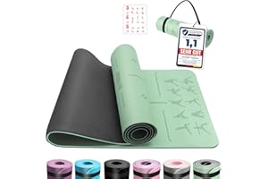 ‎OUTDOUSE OUTDOUSE Yoga Matte, TPE Yogamatte Rutschfest Hautfreundliche Gymnastikmatte mit Ausrichtungslinien Sportmatte Dicke 6mm, Fitnessmatte Turnmatte Pilates Matte mit Tragegurt 183x61cm