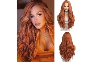 OUFEI Perruques longues Ginger ondulées pour femmes Cheveux synthétiques naturels Perruques résistantes à la chaleur pour fêtes et jeux de rôle