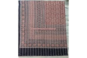 Sophia-Art Vintage Print Bohemian Block Quilt Vegetable Print Queen Size Hand Quilt Kantha Blanket Bedspread Ajrakh Kantha (Black, King 90 * 108 Inches)