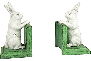 Design Toscano Bookworm Bunny Rabbits Cast Iron Sculptural Bookend Pair