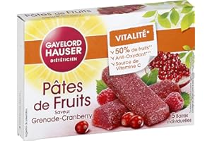 GAYELORD HAUSER - Pâtes de Fruits saveur Grenade Cranberry - À Base de 50% de Fruits - Source de Vitamines C et anti-oxydant - 5 Barres Individuelles